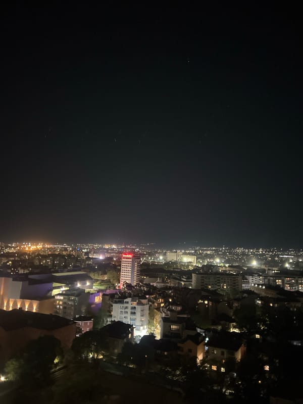 Nighttime cityscape view captured in Plovdiv, Bulgaria