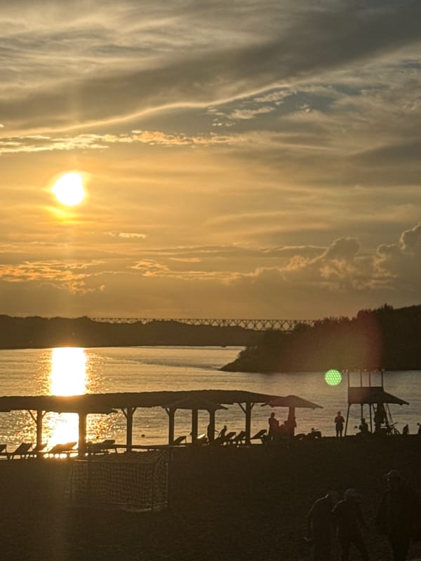 Live music and beach life along the Irtysh at golden hour