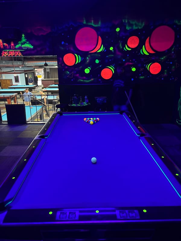 Late-night pool hall glows blue in San Diego