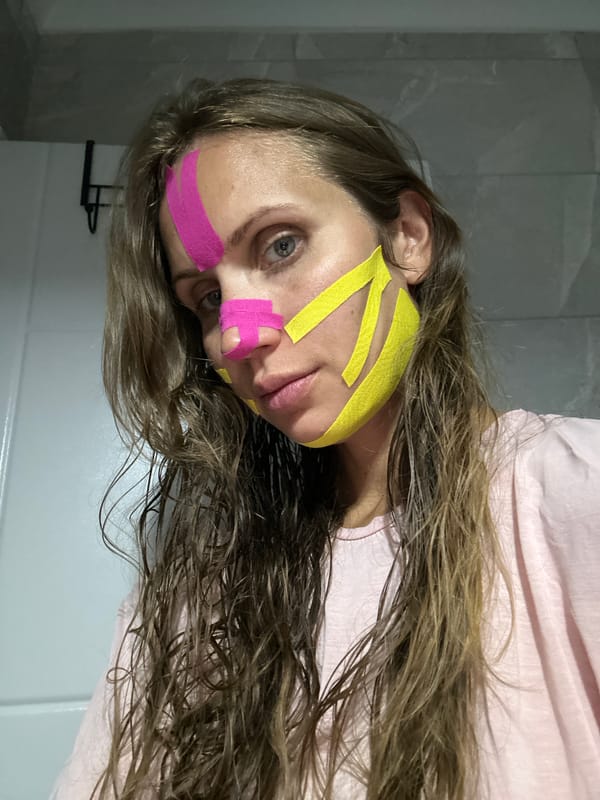 Woman applies beauty treatment in Fethiye bathroom