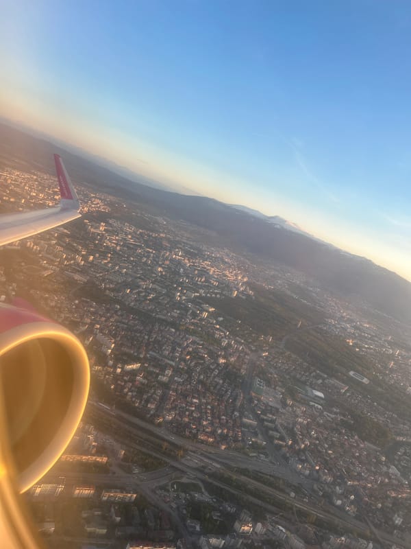 Aerial view of Sofia captured from aircraft window