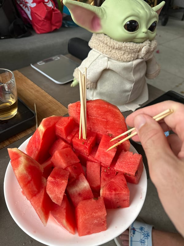 Morning leisure activities documented around pool, garden, and snacks