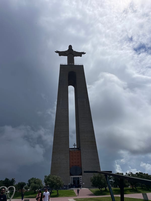 Cristo Rei monument observed from ground level in Lisbon