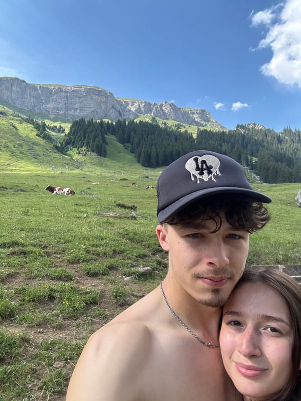 Afternoon in the Kandersteg alpine meadows, cows and cliffs included
