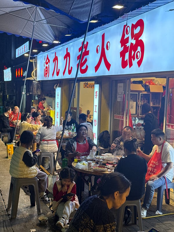 Street dining scene captures families at outdoor restaurants