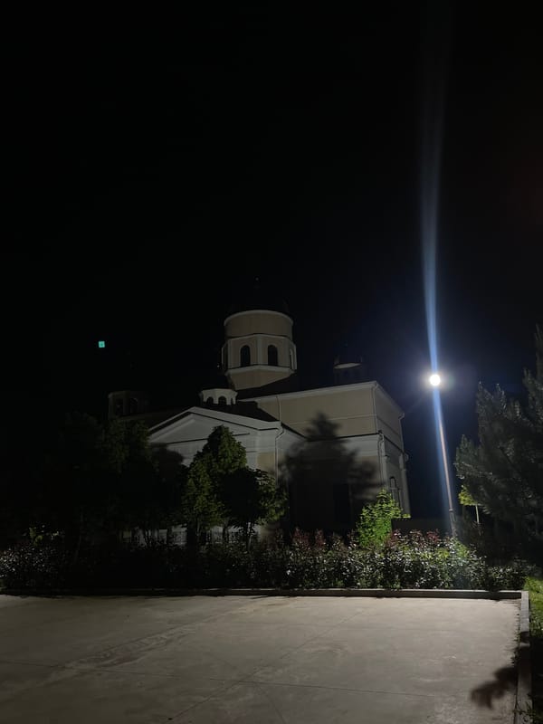 Nighttime architectural documentation captured in Bender, Moldova