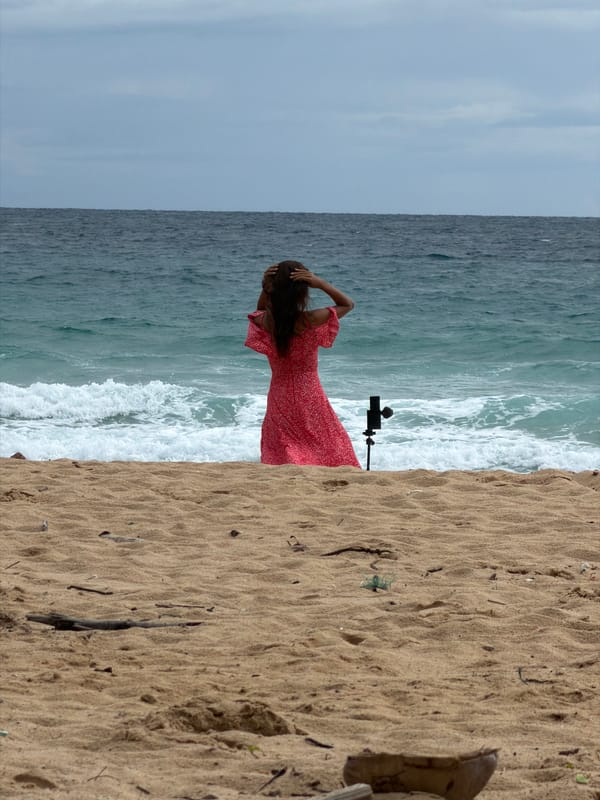 Solo tripod shoot on a Phuket beach in a red dress