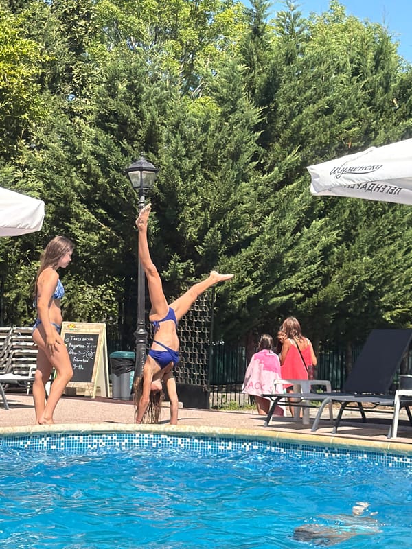 Busy summer day at a Burgas outdoor pool complex