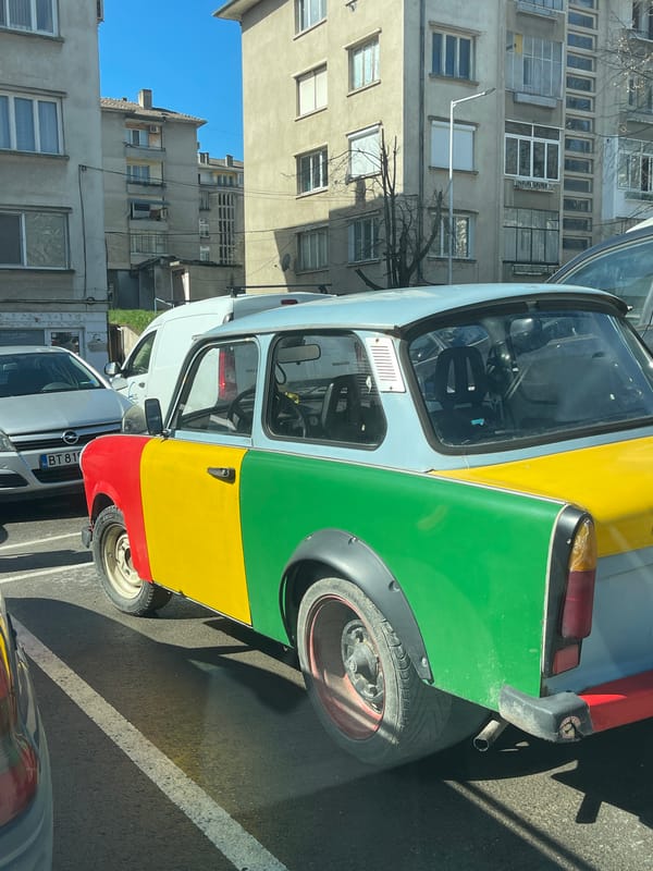 Colorful painted car spotted on Veliko Tarnovo street