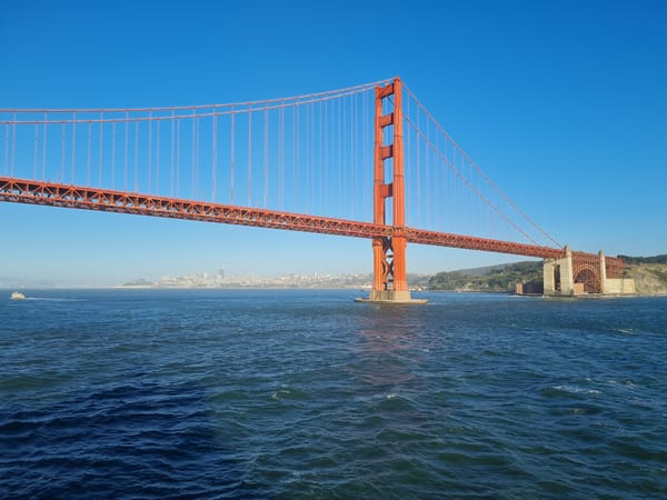 Golden Gate Bridge from the water, two angles