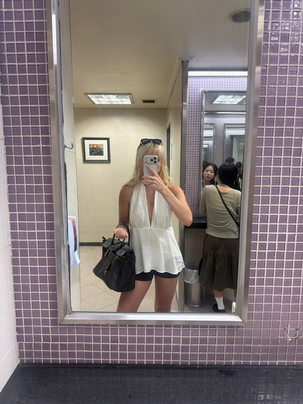 Woman takes selfie in Seoul public restroom mirror