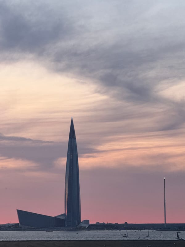 Sunset over the Gulf of Finland with Lakhta Center in view