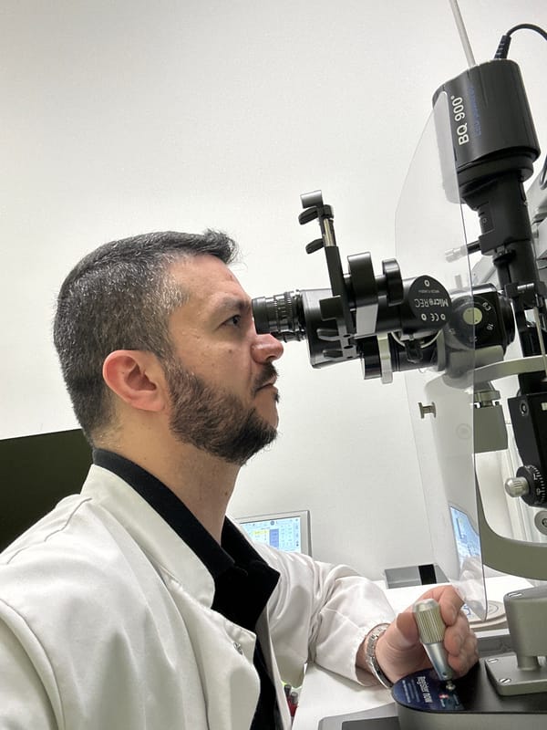 Man receives eye exam at Berlin medical clinic