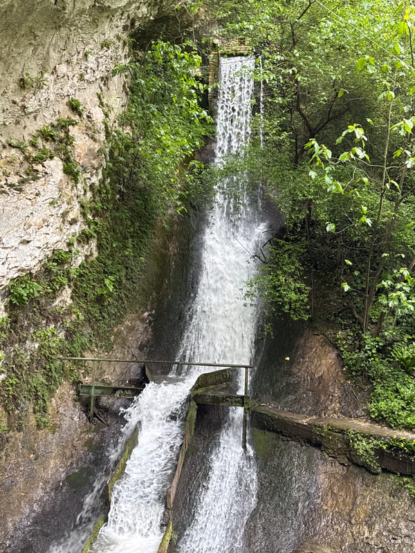 Couple documents waterfall tour in Tsabal, Abkhazia