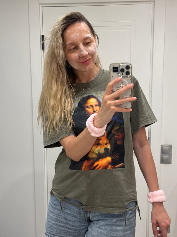 Woman takes masked selfie during skincare routine in Latvia