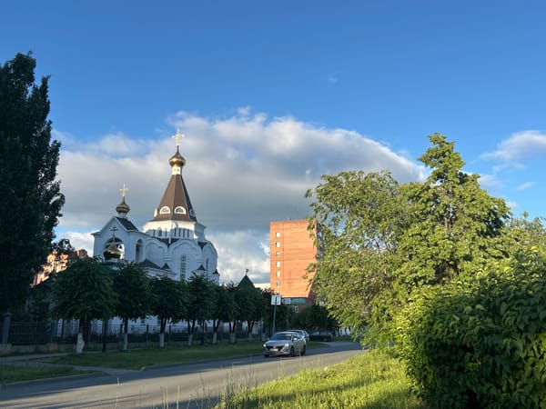 Orthodox church photographed under blue skies in Tolyatti, Russia