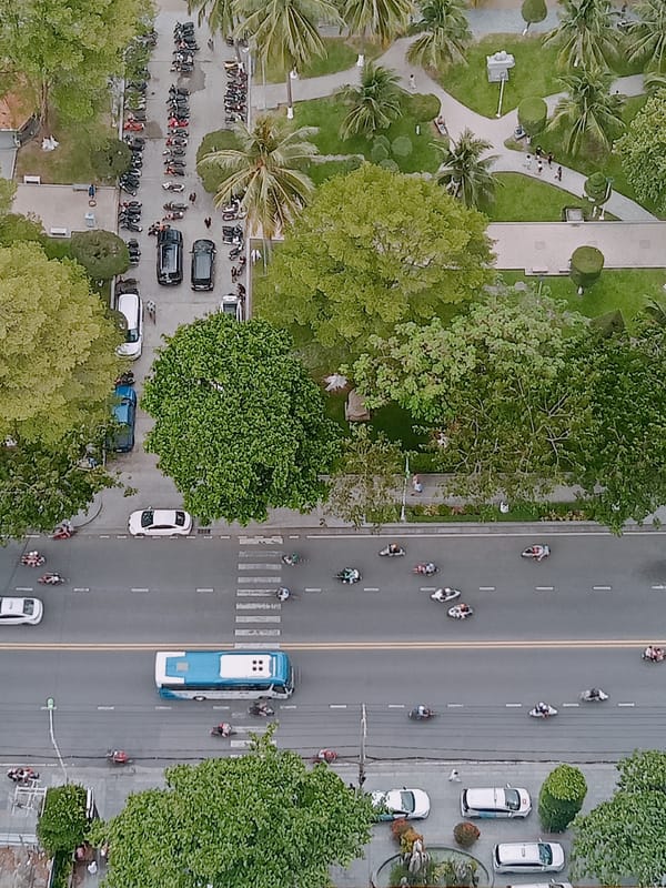 Aerial views capture Nha Trang traffic and overcast seascapes