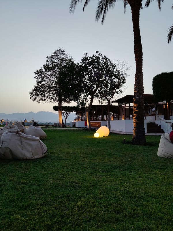 Evening resort scenes captured at dusk in Sharm El Sheikh