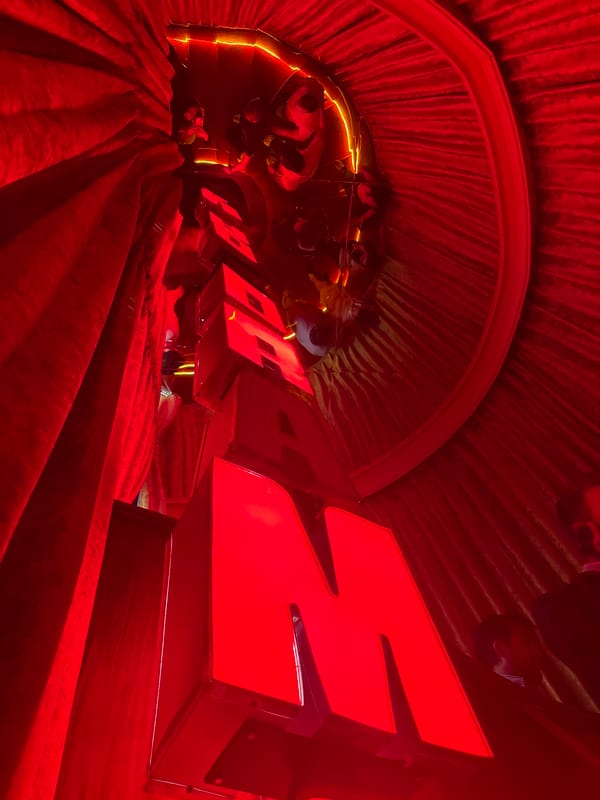 Red-lit tunnel interior documented in Mexico City