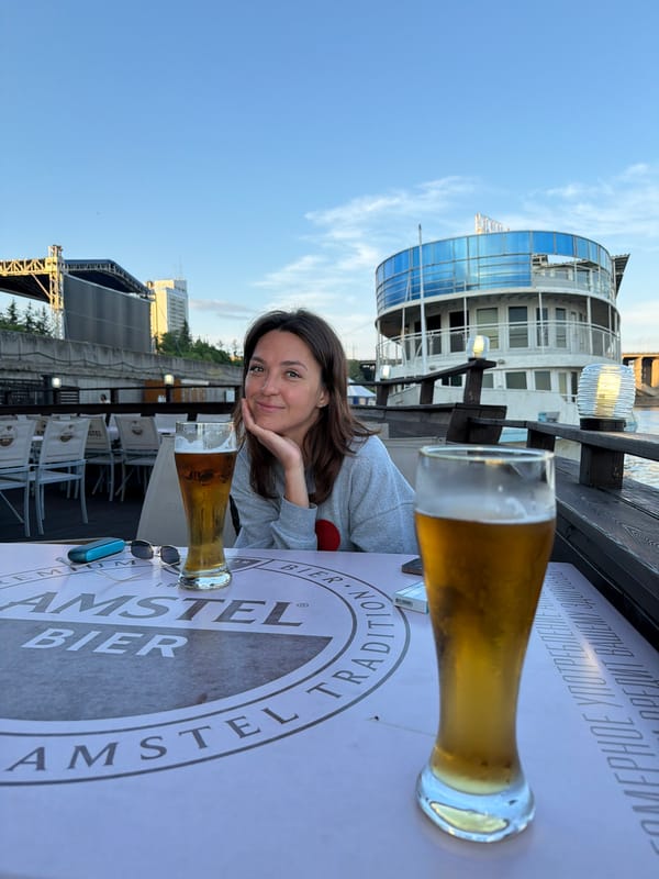 Riverside afternoon with food, drinks, and Yenisei views