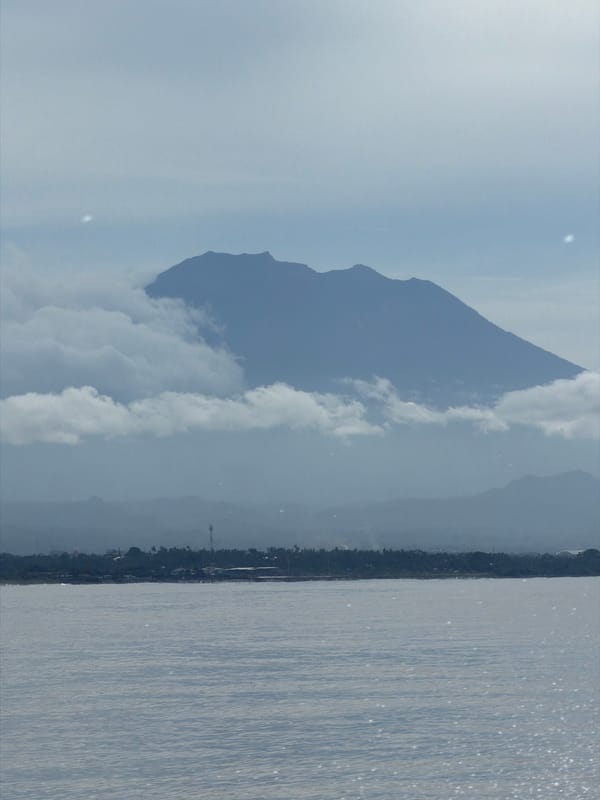 Cloudy mountain coastline photographed in Indonesia early morning