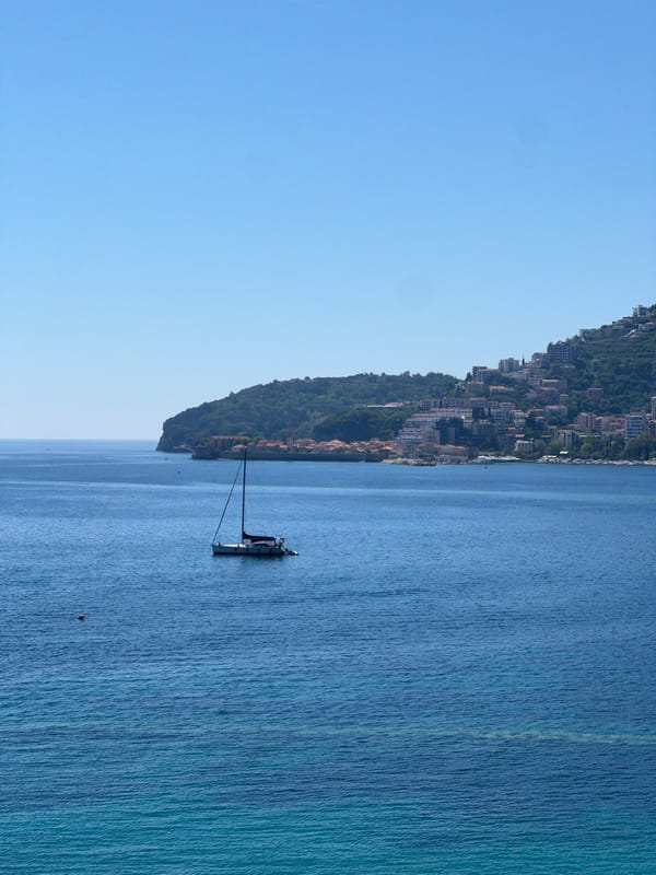 Clear skies frame tranquil Budva coastal scenes
