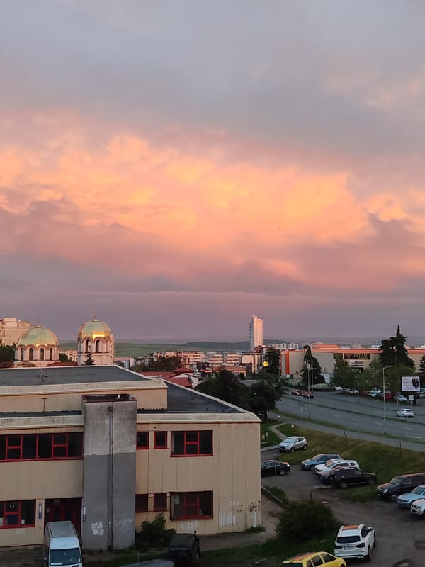 Sunset colors illuminate Burgas cityscape