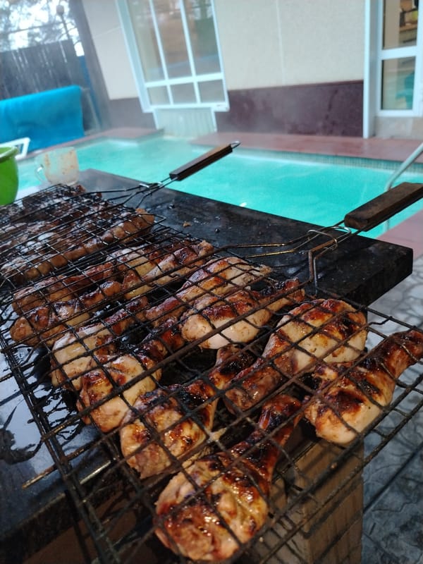 Woman documents poolside grilling session in Chaikovsky, Russia