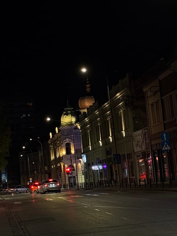 Nighttime street scenes captured in Kragujevac, Serbia