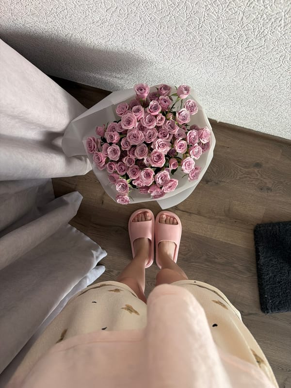 Morning at a Kyiv apartment: roses, a cat, and the view outside