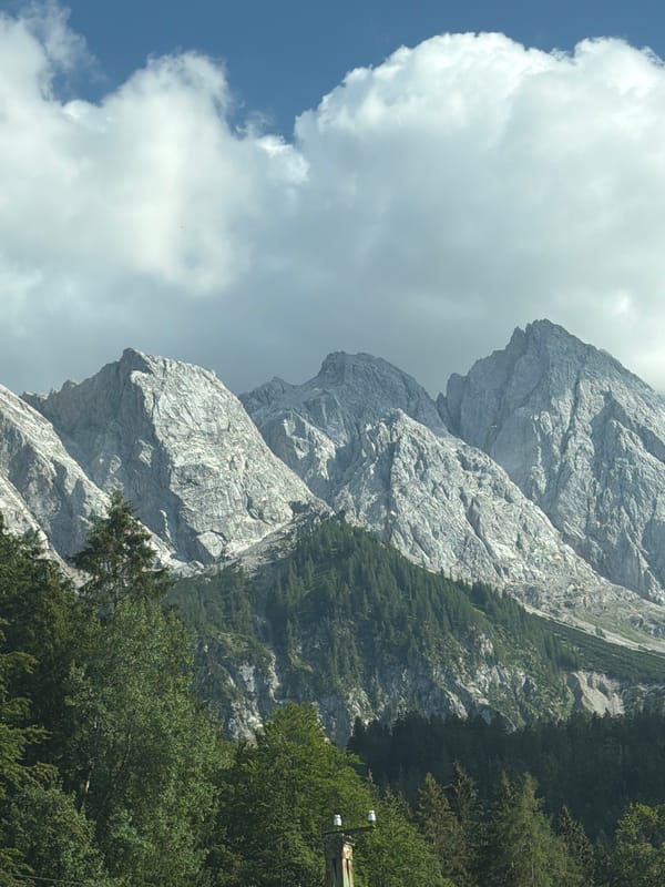 Clear-day views of the Zugspitze massif from Grainau