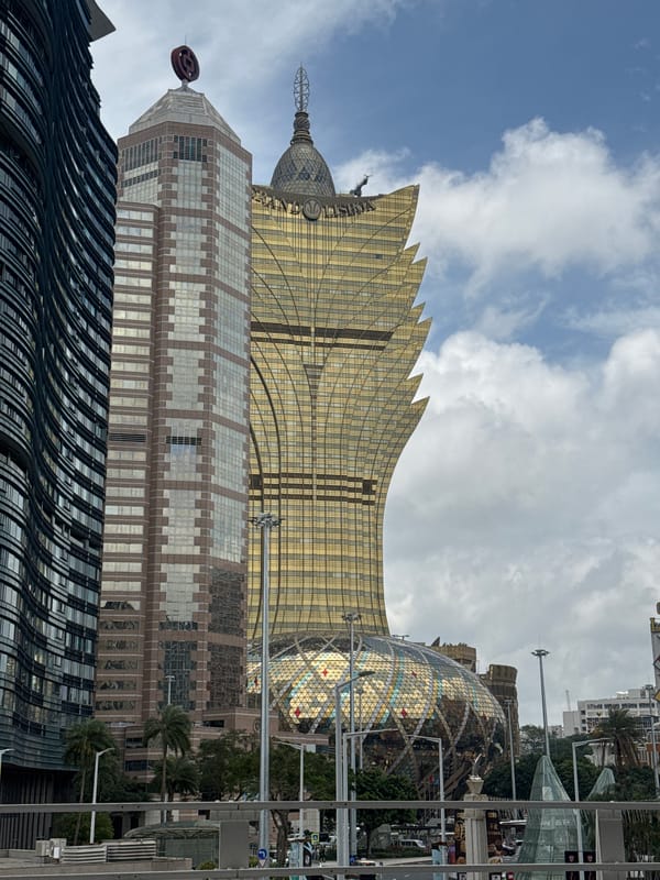 Macau's iconic Lisboa hotels captured in morning skyline observation