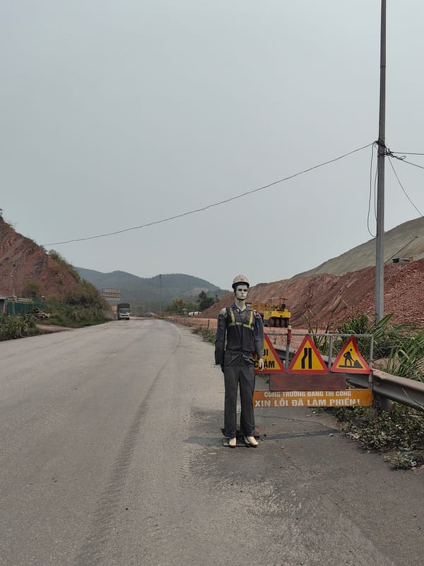 Construction work observed on roadway in Thong Nhat Commune