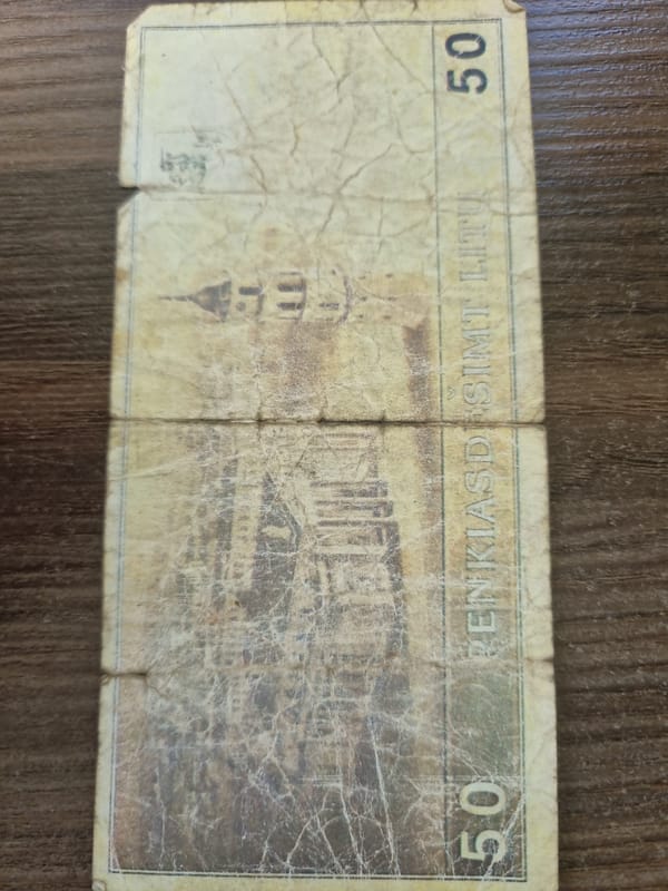 Vintage Eastern European banknote collection documented in rural Lithuania