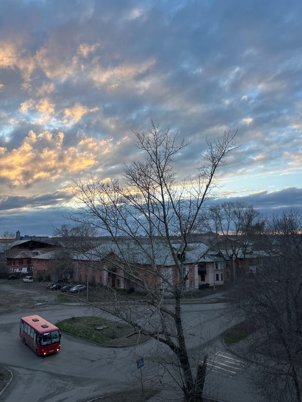 Aerial street views captured during sunset in Biysk, Russia