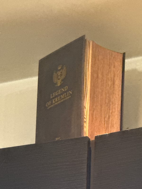 Legend of Kremlin vodka bottle, a dog, and evening odds and ends
