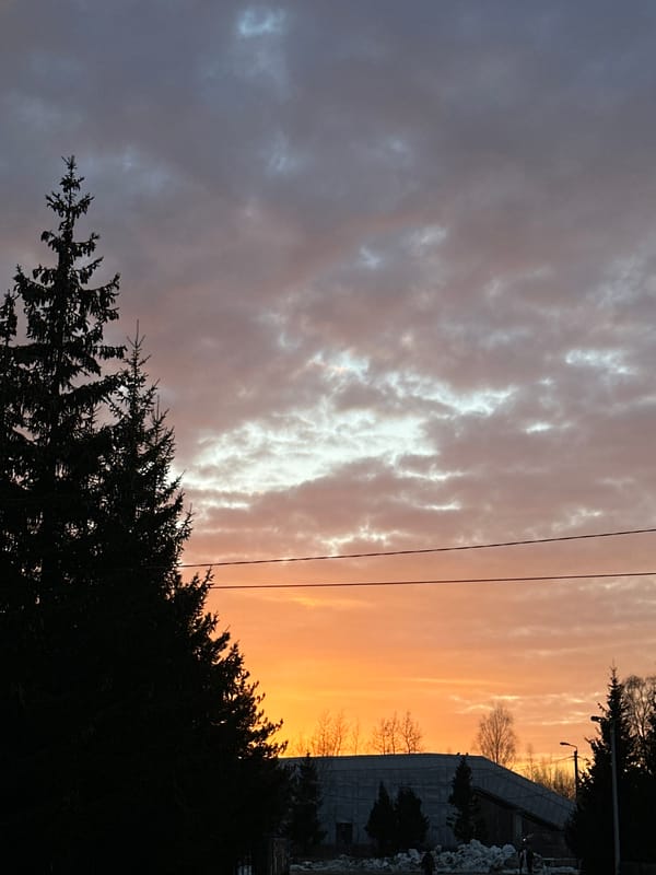 Sunset observed with colorful clouds in Iksha, Russia