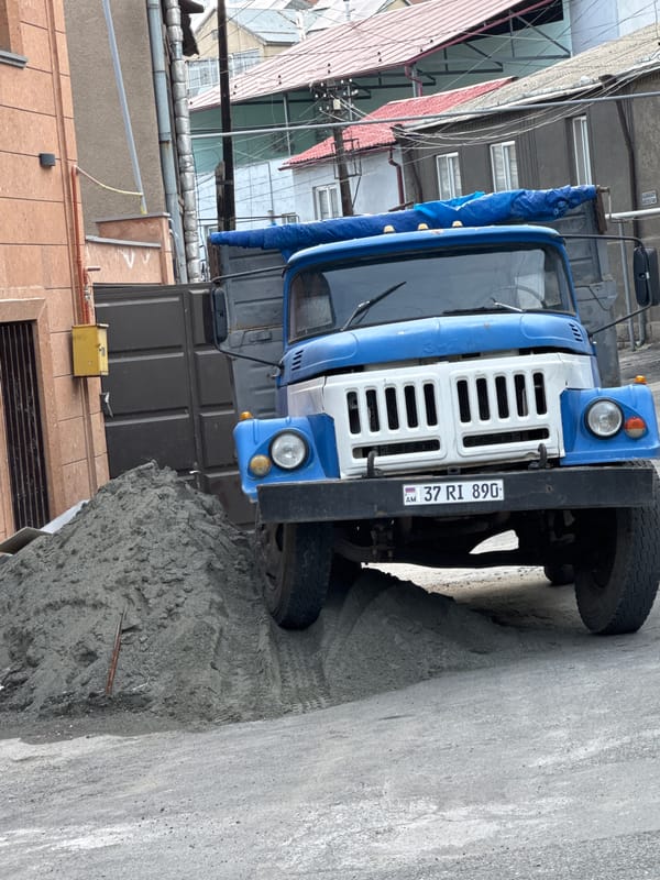 Witness documents truck, interior spaces in Yerevan