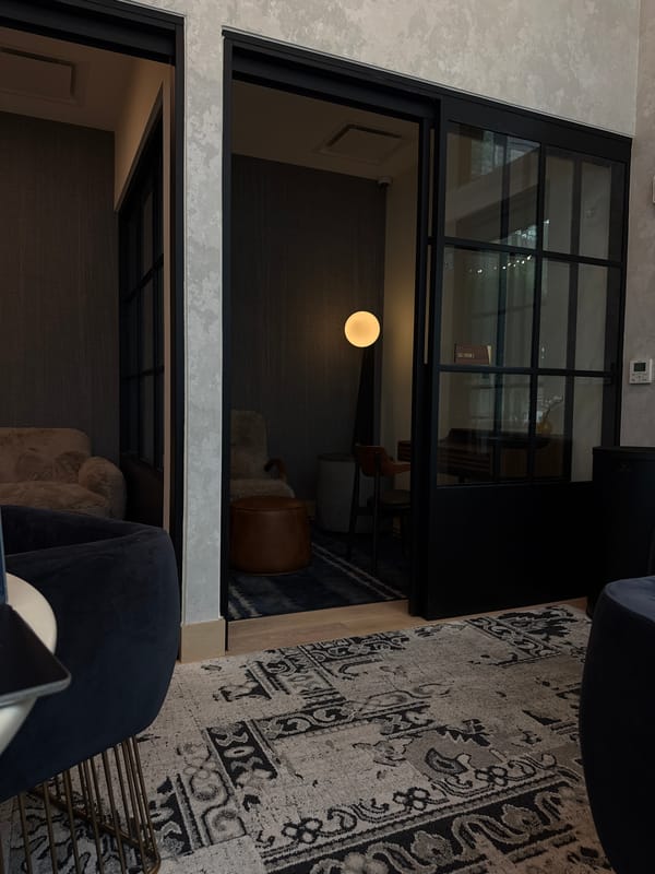 Modern Austin building interior documented during quiet evening hours