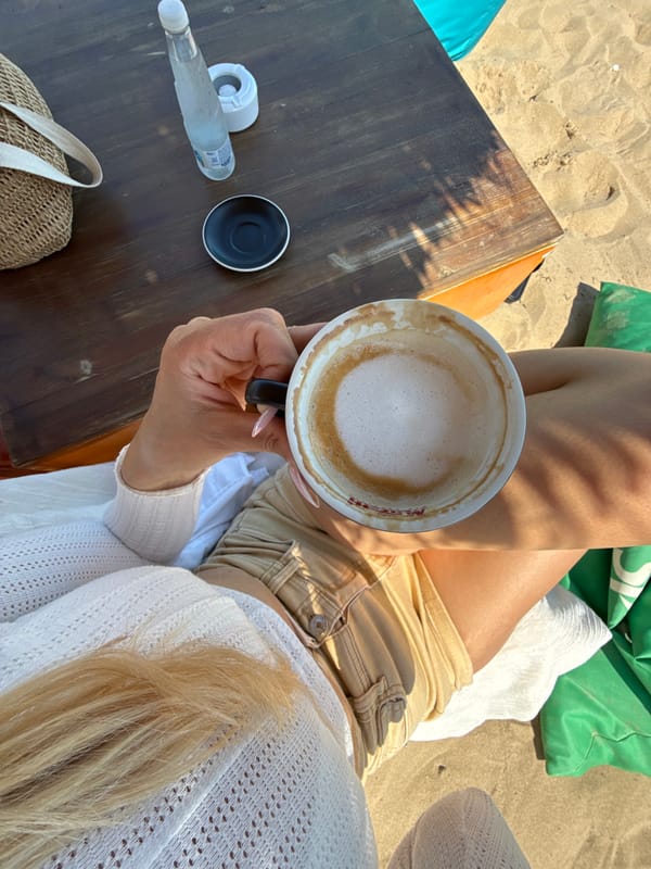 Afternoon beach relaxation with coffee in Nesebar, Bulgaria