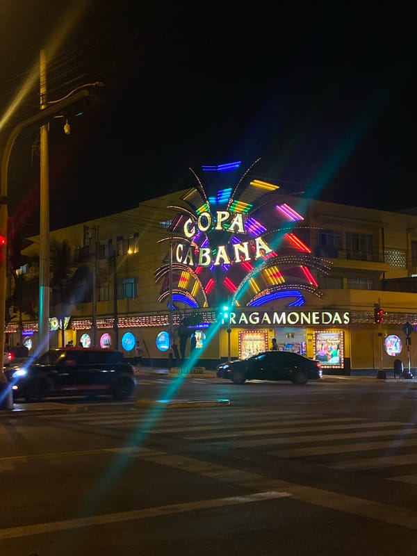 Casino lights illuminate Pueblo Libre district at night