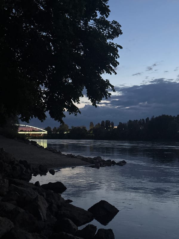 Dusk settles over Zagreb's Sava River, witnessed Saturday evening
