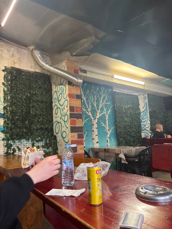 Person enjoys wrap at restaurant in Devin, Bulgaria