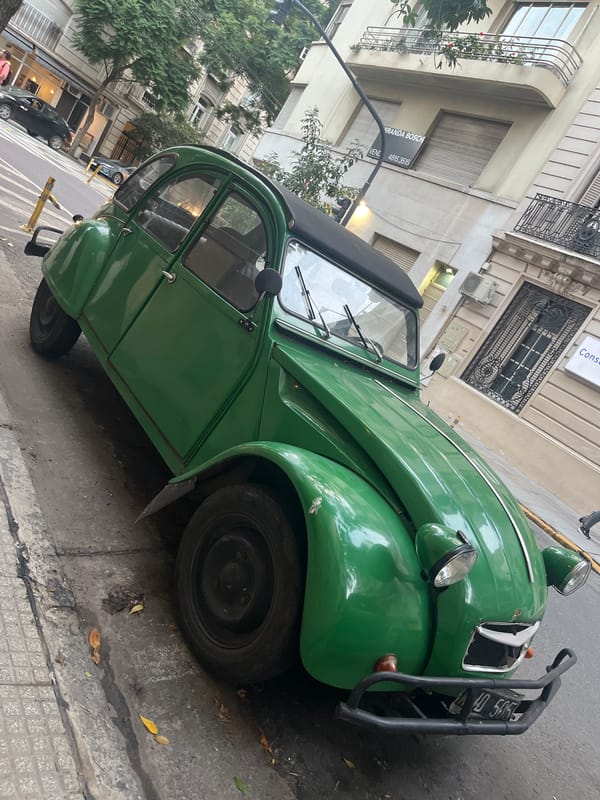 Green Citroen 2CV spotted parked on Buenos Aires street