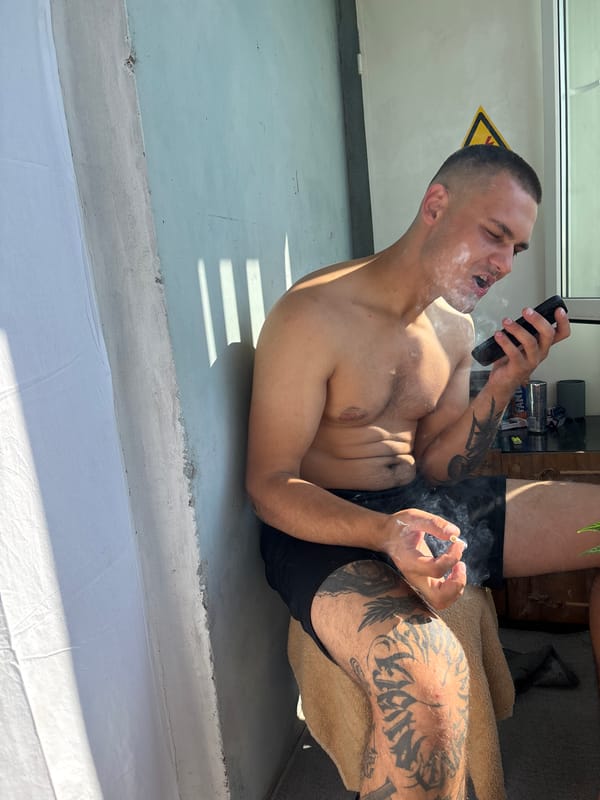 Indoor downtime in Pivdennoukrainsk, cannabis plant by the window