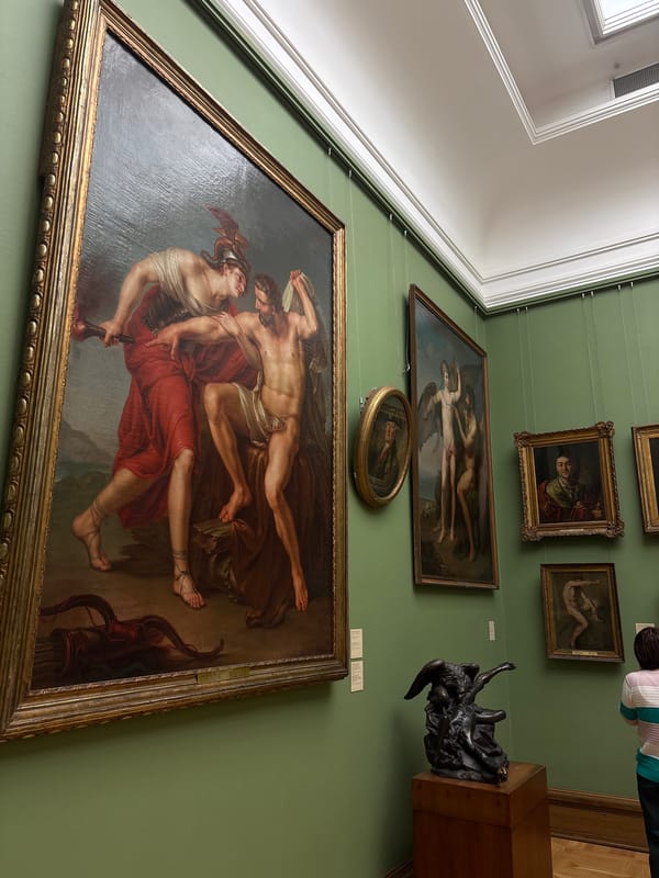 Visitor captures gallery room at Moscow's Pushkin Museum