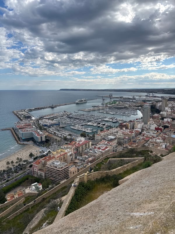Elevated view of Alicante marina captured from Santa Bárbara Castle