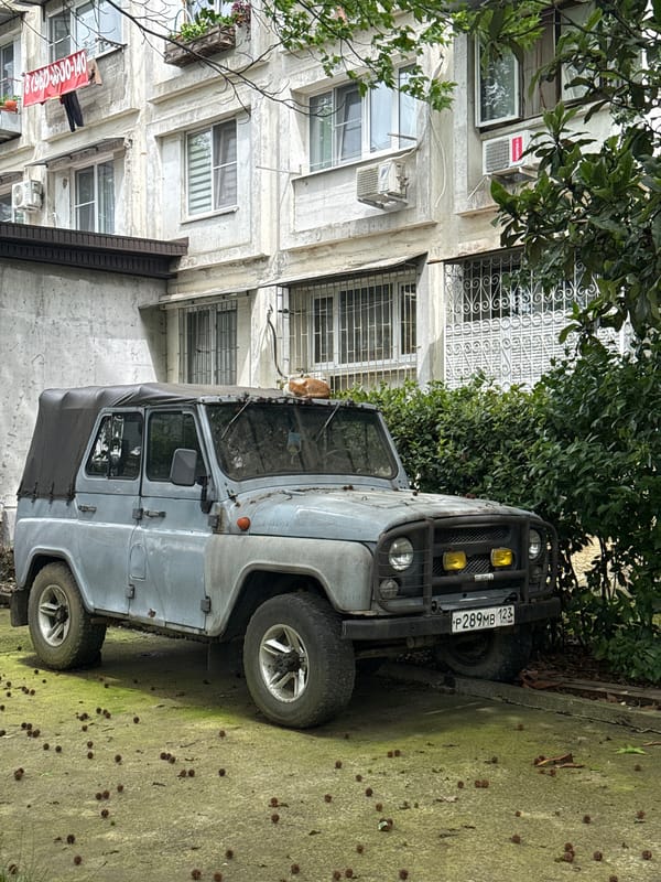 Gray UAZ-469 vehicle spotted parked in Sochi, Russia