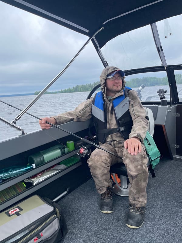 Fishing trip on the water near Yablonovka, Russia