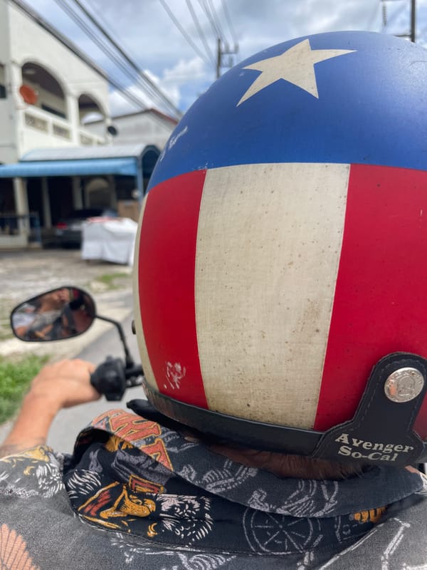 Texas-themed motorcyclist spotted on Thai street morning